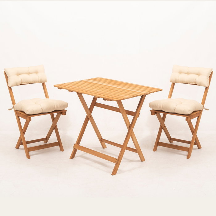 Hanah Home Conjunto de mesa y sillas de jardín My003A de 3 piezas en madera de haya